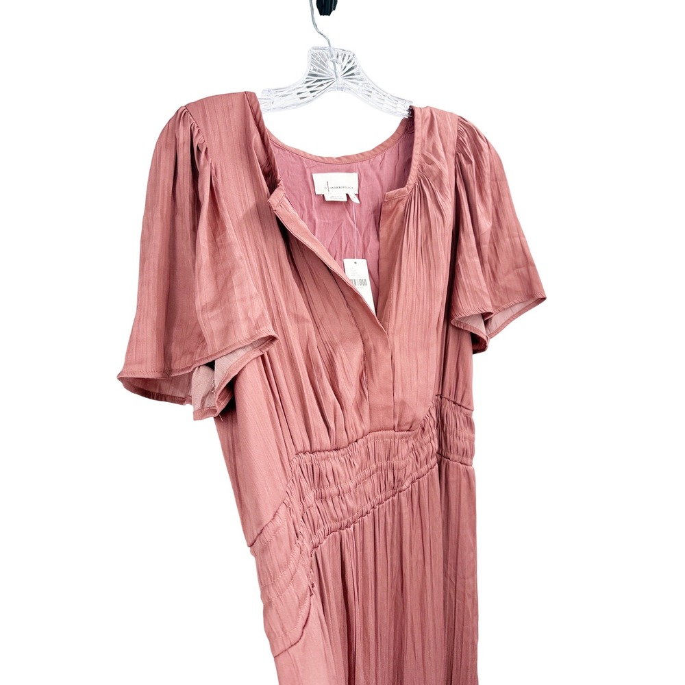 Anthropologie Somerset Maxi Dress Dusty Rose Pink Smocked Tiered Plisse XL NEW - Picture 7 of 13